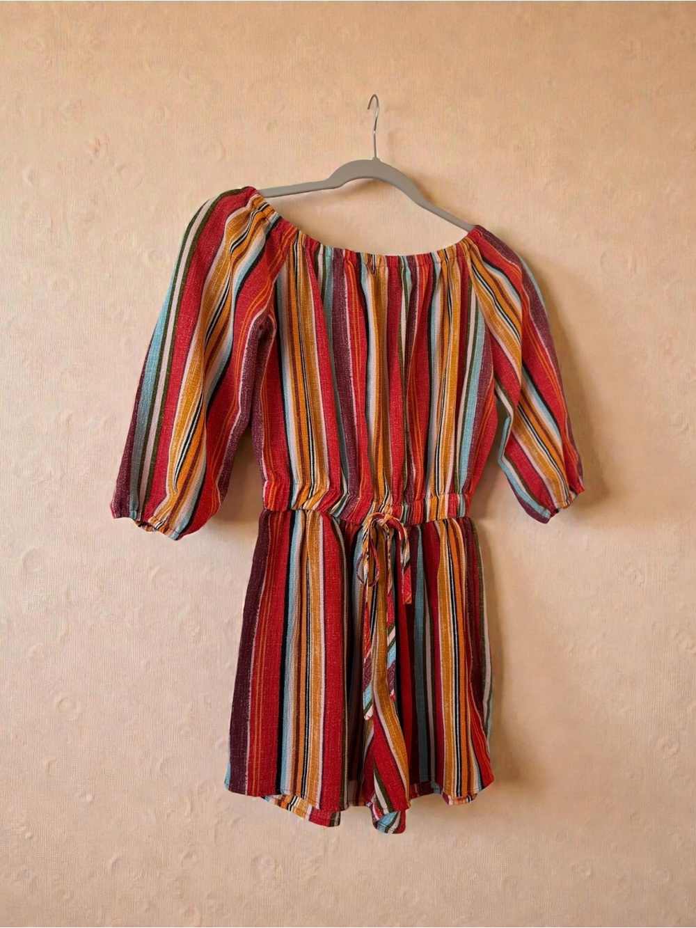 Multi-Color Striped Off-Shoulder Romper